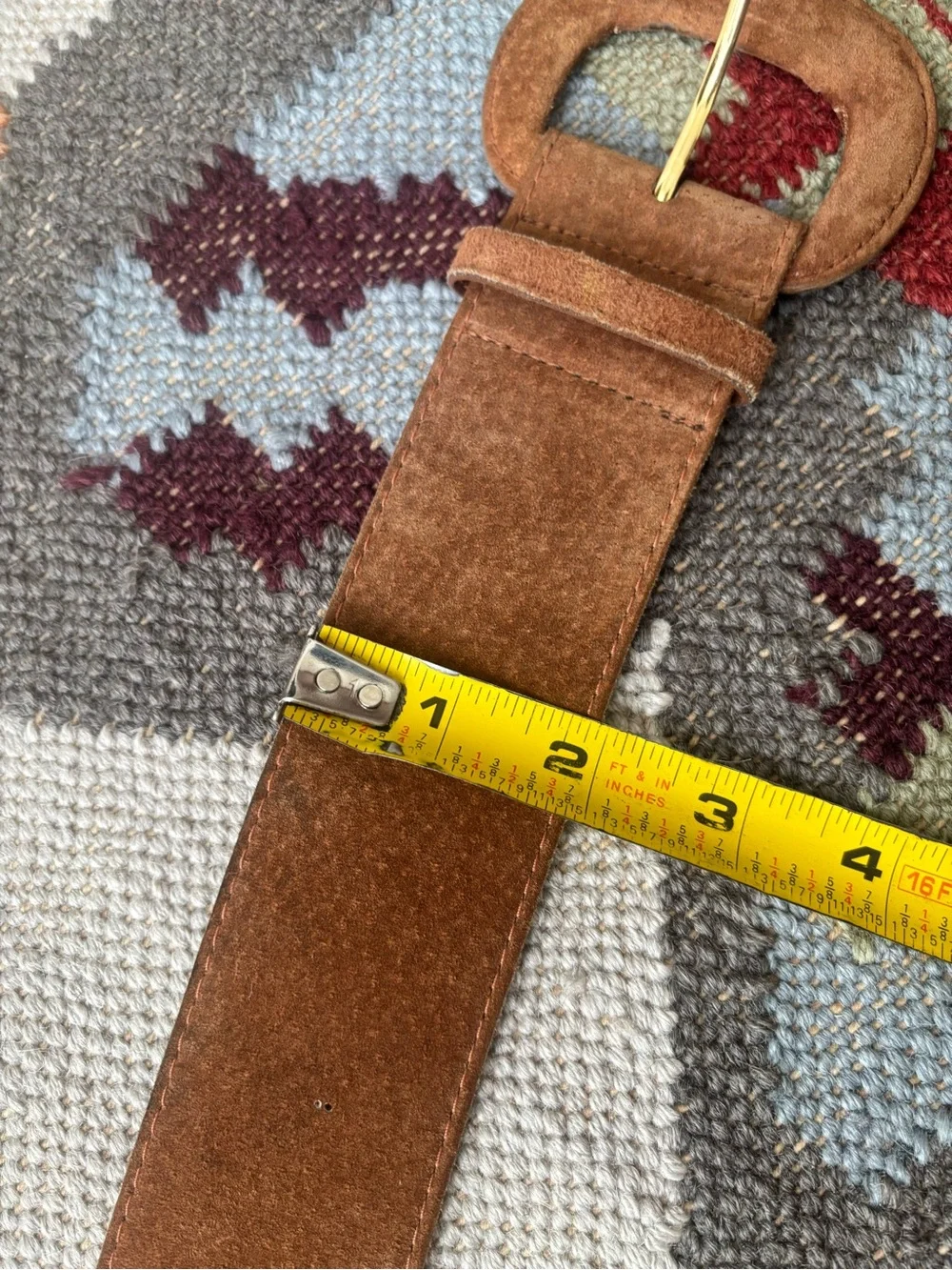Vintage Brown Suede Belt with Round Buckle